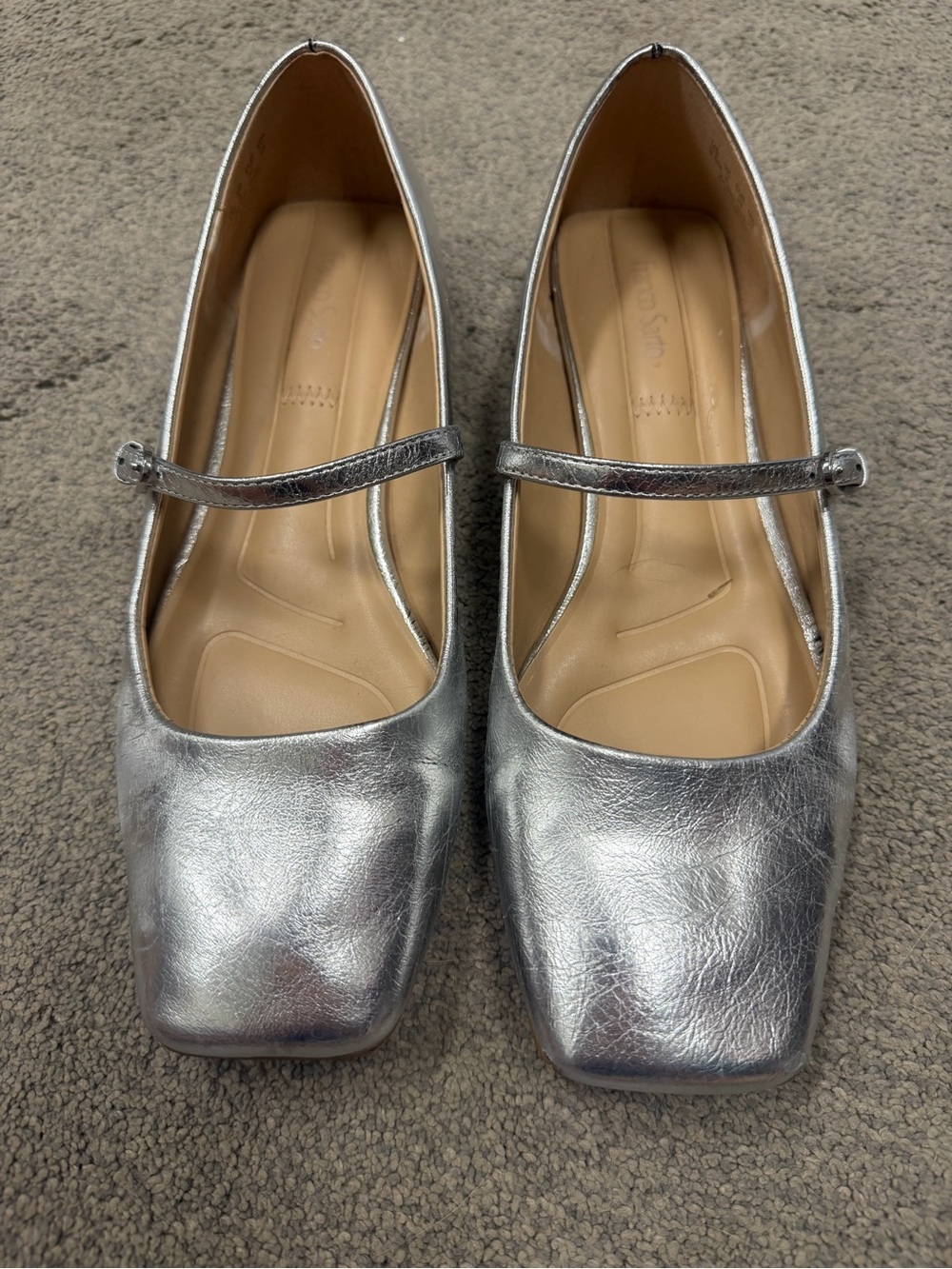 Franco Sarto Silver Mary Jane Flats for Women - Metallic Square Toe